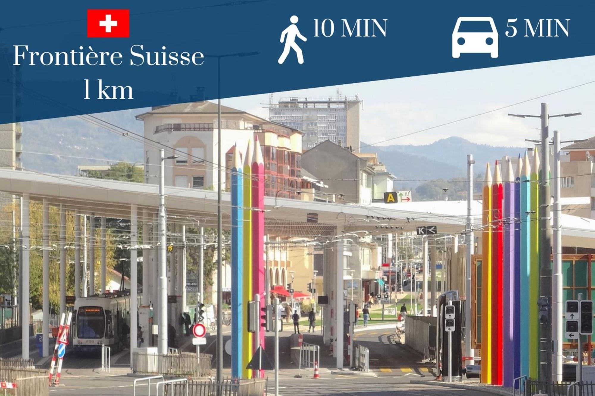 Homey Keola - Parking Prive Gratuit - Aux Portes De Geneve - Au Pied Du Tram - Appartement Avec 1 Chambre Et Un Grand Salon Avec Un Canape-Lit Ambilly Ngoại thất bức ảnh